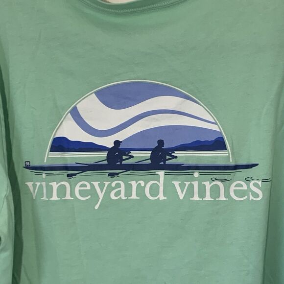 Vineyard Vines T-Shirt Men L Green Long Sleeve Rowing Pocket Spellout Logo Tee - Picture 3 of 7